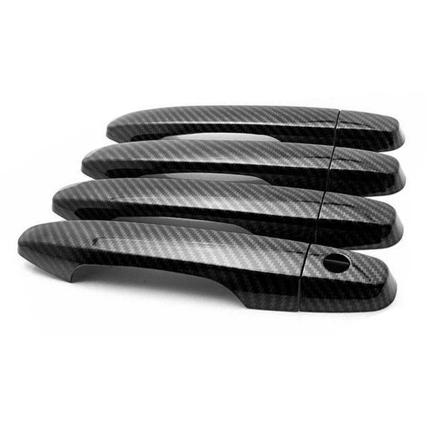 Carbon Fiber Style Door Handle Bowl Covers For Honda Civic 2016-2019 (Left & Right) - Glossy Black Trim, Scratch Protection