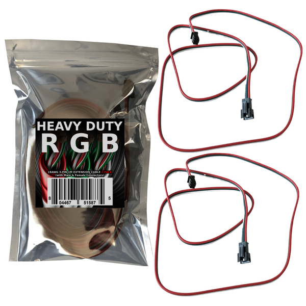 Heavy Duty RGB 3-Pin 18AWG JST Extension Cables with Male Female Connectors 1M (4-pack)