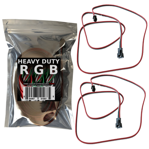 Heavy Duty RGB 3-Pin 18AWG JST Extension Cables with Male Female Connectors 1M (4-pack)